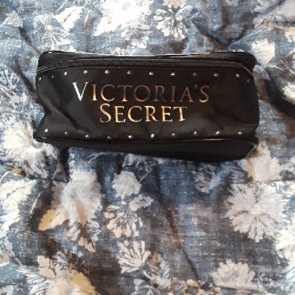 Victoria's Secret Black Satin Studded Toiletries Bag